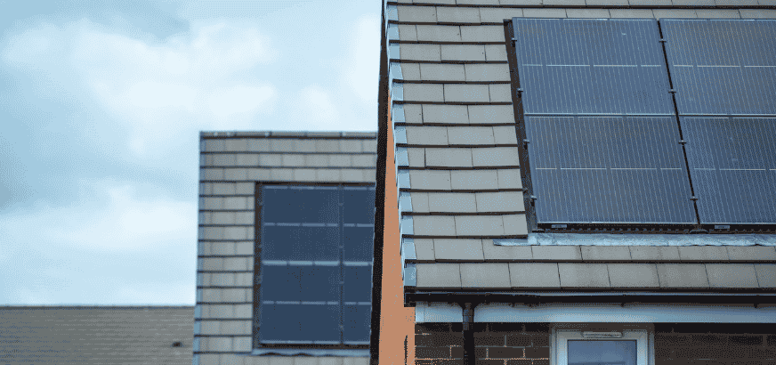 Solar panels on roofs of houses